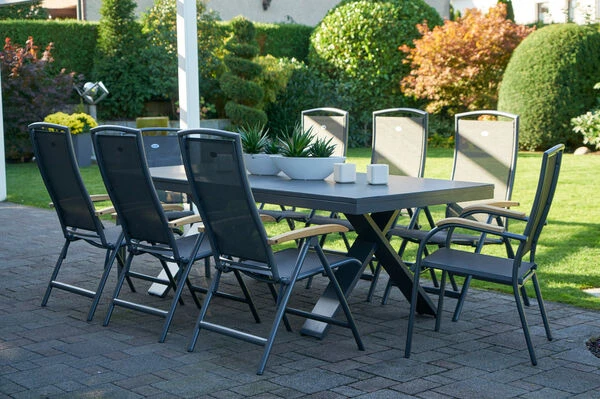 HARTMAN Sondermodell Xanadu / Raffaelo Sitzgruppe, Xerix/anthrazit, Alu/Glaskeramik, 2 Stapelsessel, 6 Multipos, 220/280x100cm 3 HARTMAN Sondermodell Xanadu / Raffaelo Sitzgruppe, Xerix/anthrazit, Alu/Glaskeramik, 2 Stapelsessel, 6 Multipos, 220/280x100cm