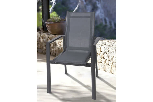 OUTFLEXX Stapelsessel, Anthrazit/grau, Alu/Textilene, 65x60x94cm 4 OUTFLEXX Stapelsessel, Anthrazit/grau, Alu/Textilene, 65x60x94cm – Bild 2