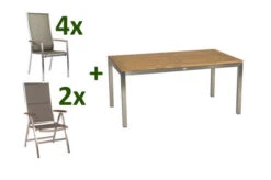 STERN Cardiff Esstischgarnitur, Silber/taupe, Edelstahl/Textilen/FSC-Teakholz, 162/220 X 90 Cm, 4 Stapel-, 2 Multipos, Butterfly-Auszug