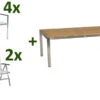 STERN Cardiff Esstischgarnitur, Silber, Edelstahl/Textilen/FSC-Teak/Alu, 162/220 X 90 Cm, Butterfly-Auszug, 4 Stapel-, 2 Multipo