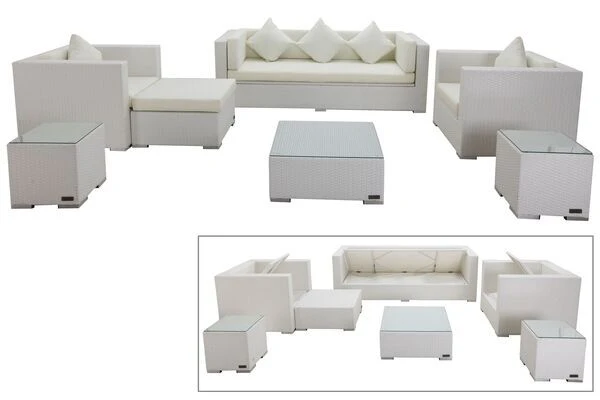 OUTFLEXX Loungemöbel-Set, Weiß, Polyrattan, Für 6 Personen, Inkl. Kaffeetisch, Wasserfeste Kissenbox 3 OUTFLEXX Loungemöbel-Set, Weiß, Polyrattan, Für 6 Personen, Inkl. Kaffeetisch, Wasserfeste Kissenbox