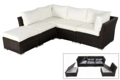 OUTFLEXX Loungemöbel-Set, Braun Marmoriert, Polyrattan, Für 5 Personen, Wasserfeste Kissenbox