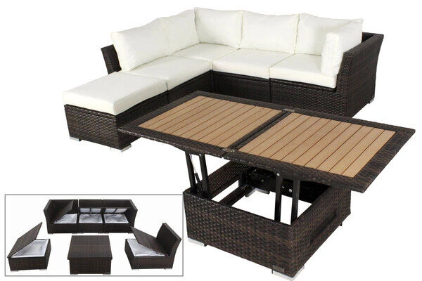OUTFLEXX Loungemöbel-Set, Braun Marmoriert, Polyrattan, Inkl. Loungetisch, Für 5 Personen, Wasserfeste Kissenbox 3 OUTFLEXX Loungemöbel-Set, Braun Marmoriert, Polyrattan, Inkl. Loungetisch, Für 5 Personen, Wasserfeste Kissenbox