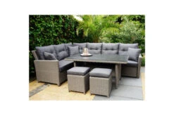 Ploß Vigo Dining-Lounge, Stahlgrau-meliert, Polyrattan, 7 Tlg., 5-6 Pers., 146x85cm, Inkl. Polster