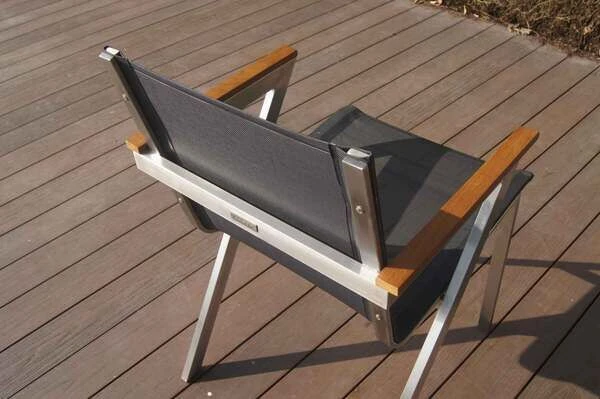 OUTFLEXX Stapelsessel, Schwarz, FSC-Teak / Edelstahl / Textilene, 60x56x85 Cm, Modernes Design 6 OUTFLEXX Stapelsessel, Schwarz, FSC-Teak / Edelstahl / Textilene, 60x56x85 Cm, Modernes Design – Bild 4