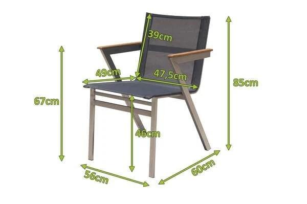 OUTFLEXX Stapelsessel, Schwarz, FSC-Teak / Edelstahl / Textilene, 60x56x85 Cm, Modernes Design 7 OUTFLEXX Stapelsessel, Schwarz, FSC-Teak / Edelstahl / Textilene, 60x56x85 Cm, Modernes Design – Bild 5