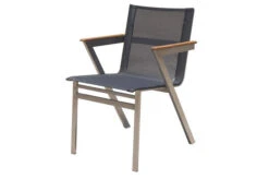 OUTFLEXX Stapelsessel, Schwarz, FSC-Teak / Edelstahl / Textilene, 60x56x85 Cm, Modernes Design