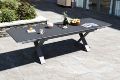 OUTFLEXX Ausziehtisch, Silber, Alu/Spraystone, 180/280x100cm, Schubladenauszug