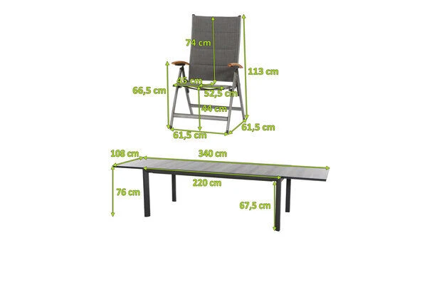 SIENA GARDEN Savina XL/Kingston Esstischgarnitur, Matt Graphit/grau/wood Look, Alu/Teak/Keramik/Texfabric, Tisch 220/340x108 Cm, 6 Multipos. 7 SIENA GARDEN Savina XL/Kingston Esstischgarnitur, Matt Graphit/grau/wood Look, Alu/Teak/Keramik/Texfabric, Tisch 220/340x108 Cm, 6 Multipos. – Bild 5