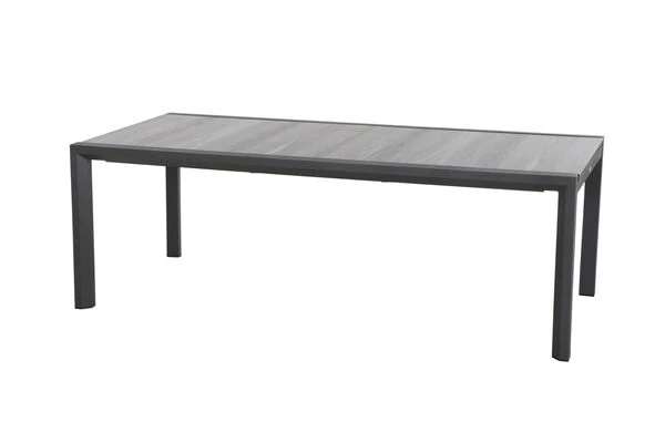 SIENA GARDEN Gomera II/Kingston Esstischgarnitur, Matt Graphit/grau/wood Look, Alu/Teak/Keramik/Texfabric, Tisch 220/340x108 Cm, 10 Stapelsessel 5 SIENA GARDEN Gomera II/Kingston Esstischgarnitur, Matt Graphit/grau/wood Look, Alu/Teak/Keramik/Texfabric, Tisch 220/340x108 Cm, 10 Stapelsessel – Bild 3