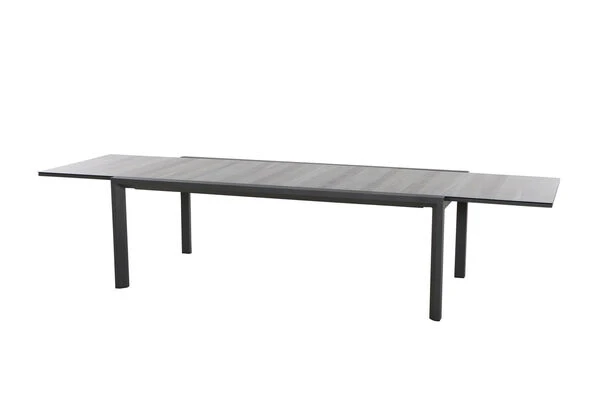 SIENA GARDEN Gomera II/Kingston Esstischgarnitur, Matt Graphit/grau/wood Look, Alu/Teak/Keramik/Texfabric, Tisch 220/340x108 Cm, 10 Stapelsessel 10 SIENA GARDEN Gomera II/Kingston Esstischgarnitur, Matt Graphit/grau/wood Look, Alu/Teak/Keramik/Texfabric, Tisch 220/340x108 Cm, 10 Stapelsessel – Bild 8