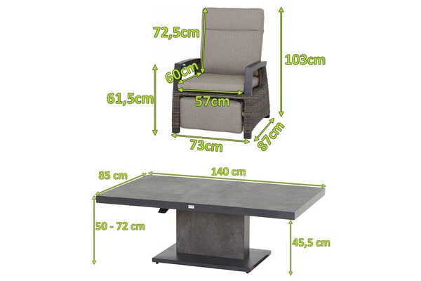 SIENA GARDEN Corido/Bellani Grau Loungeset, Charcoal/anthrazit/grau, Alu/Gardino®-Geflecht, Lifttisch 140x85 Cm, 4 Relaxsessel 7 SIENA GARDEN Corido/Bellani Grau Loungeset, Charcoal/anthrazit/grau, Alu/Gardino®-Geflecht, Lifttisch 140x85 Cm, 4 Relaxsessel – Bild 5