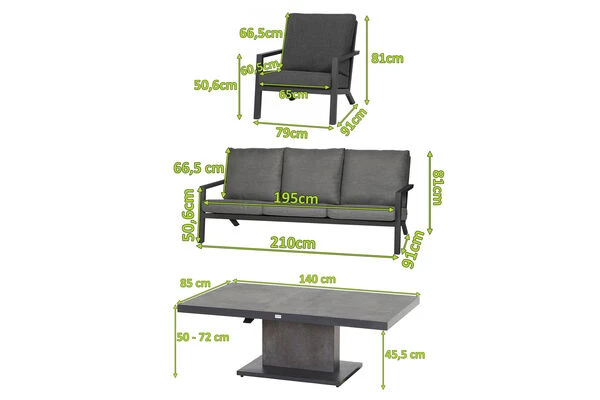 SIENA GARDEN Belia/Bellani Loungemöbel, Matt Anthrazit/grau, Alu/Keramik, Lifttisch 140x85 Cm, 1x 3-Sitzer, 2 Sessel 7 SIENA GARDEN Belia/Bellani Loungemöbel, Matt Anthrazit/grau, Alu/Keramik, Lifttisch 140x85 Cm, 1x 3-Sitzer, 2 Sessel – Bild 5
