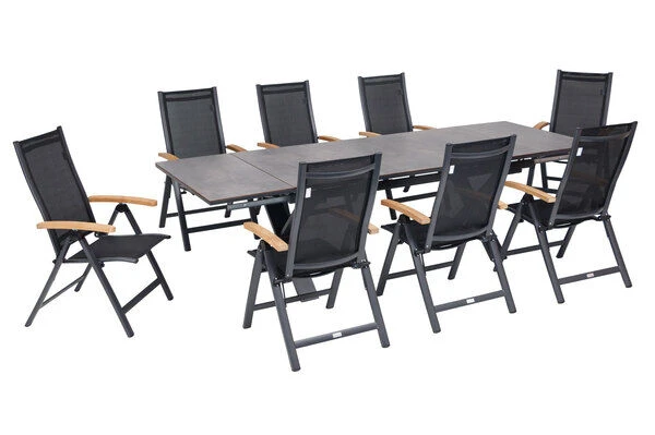 OUTFLEXX Esstischgarnitur, OUTFLEXX® Anthrazit Matt, Alu /HPL / Teak, Tisch 180/280x100cm, 8 Multipositionssessel 20 OUTFLEXX Esstischgarnitur, OUTFLEXX® Anthrazit Matt, Alu /HPL / Teak, Tisch 180/280x100cm, 8 Multipositionssessel – Bild 18