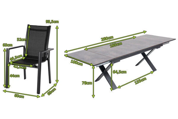 OUTFLEXX Esstischgarnitur, OUTFLEXX® Anthrazit Matt, Alu / HPL / Textil, Tisch 180/280x100cm, 10 Stapelsessel 7 OUTFLEXX Esstischgarnitur, OUTFLEXX® Anthrazit Matt, Alu / HPL / Textil, Tisch 180/280x100cm, 10 Stapelsessel – Bild 5