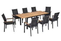 OUTFLEXX Esstischgarnitur, OUTFLEXX® Anthrazit Matt, Alu / Teak / Textil, Tisch 150/210x90cm, 8 Stapelsessel -Kettler Verkäufe 22170 2.jpg