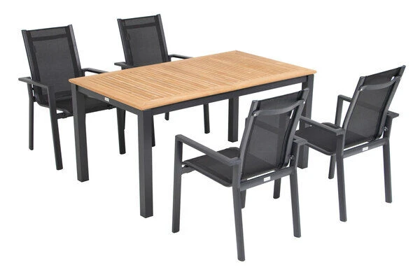 OUTFLEXX Esstischgarnitur, OUTFLEXX® Anthrazit Matt, Alu / Teak / Textil, Ausziehtisch 150/210x90cm, 4 Stapelsessel 20 OUTFLEXX Esstischgarnitur, OUTFLEXX® Anthrazit Matt, Alu / Teak / Textil, Ausziehtisch 150/210x90cm, 4 Stapelsessel – Bild 18