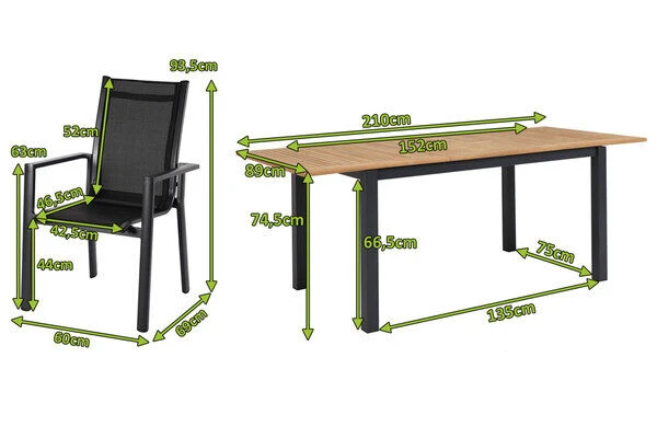 OUTFLEXX Esstischgarnitur, OUTFLEXX® Anthrazit Matt, Alu / Teak / Textil, Ausziehtisch 150/210x90cm, 4 Stapelsessel 7 OUTFLEXX Esstischgarnitur, OUTFLEXX® Anthrazit Matt, Alu / Teak / Textil, Ausziehtisch 150/210x90cm, 4 Stapelsessel – Bild 5