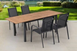 OUTFLEXX Esstischgarnitur, OUTFLEXX® Anthrazit Matt, Alu / Teak / Textil, Tisch 150/210x90cm, 4 Sessel, Stapelbar -Kettler Verkäufe 22182 6.jpg