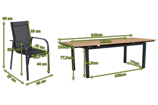 OUTFLEXX Esstischgarnitur, OUTFLEXX®anthrazit Matt, Alu / Teak / Textil, Tisch 180/240x100cm, 10 Sessel, Stapelbar 7 OUTFLEXX Esstischgarnitur, OUTFLEXX®anthrazit Matt, Alu / Teak / Textil, Tisch 180/240x100cm, 10 Sessel, Stapelbar – Bild 5