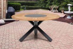 OUTFLEXX Esstischgarnitur, OUTFLEXX® Anthrazit Matt, Alu / Teak / Textil, Esstisch Ø 150 Cm, 5 Stapelsessel -Kettler Verkäufe 22203 4.jpg