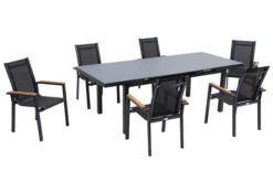 OUTFLEXX Premium Esstischgarnitur, OUTFLEXX® Anthrazit Matt, Alu / Glas / Teak, Tisch 180/240x100cm, 6 Stapelsessel -Kettler Verkäufe 22207 2.jpg