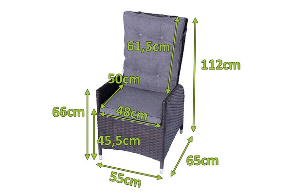 OUTFLEXX 2er Set Dining Sessel, Braun, Polyrattan, Je 55 X 65 X 112 Cm, Rücken Stufenlos Verstellbar 7 OUTFLEXX 2er Set Dining Sessel, Braun, Polyrattan, Je 55 X 65 X 112 Cm, Rücken Stufenlos Verstellbar – Bild 5