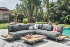 OUTFLEXX Ecklounge, Grau, Alu/Akazie Im Teak Look, 5 Personen, Inkl. Polster In Grau, Tisch 130x95 Cm