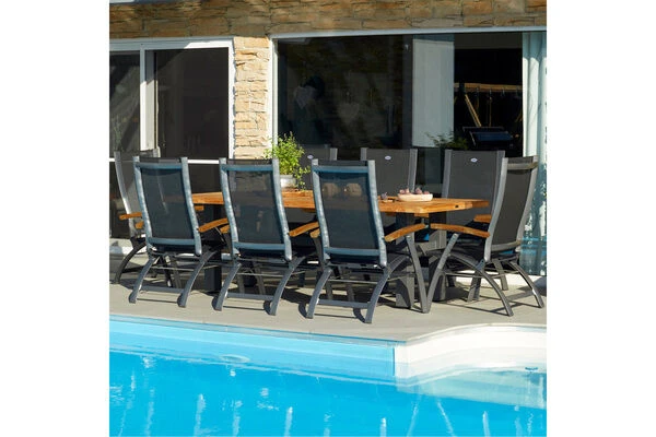 HARTMAN Primo Multipositionssessel, Xerix/anthrazit, Alu/Teak/Textilene, 71,5x70x112cm, Verstellbar,FSC-Teak Armlehnen 4 HARTMAN Primo Multipositionssessel, Xerix/anthrazit, Alu/Teak/Textilene, 71,5x70x112cm, Verstellbar,FSC-Teak Armlehnen – Bild 2