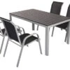 VILLANA Esstischgarnitur, Silber/schwarz, Alu/Holzimitat/Textil, Tisch 150x90cm, 4 Sessel, Stapelbar