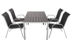 VILLANA Esstischgarnitur, Silber/schwarz, Alu/Holzimitat/Textil, Tisch 150x90cm, 4 Sessel, Stapelbar -Kettler Verkäufe 22557 02.jpg