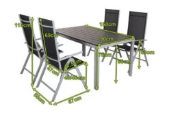 VILLANA Esstischgarnitur, Silber/schwarz, Alu/Holzimitat/Textil, Tisch 150x90cm, 4 Multipositionssessel -Kettler Verkäufe 22559 05.jpg