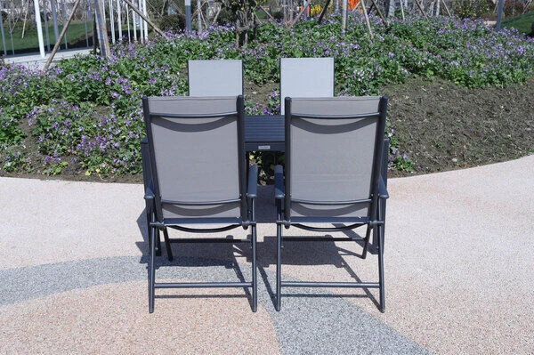 VILLANA Esstischgarnitur, Anthrazit/grau, Alu/Holzimitat/Textil, Tisch 150x90cm, 4 Multipositionssessel 8 VILLANA Esstischgarnitur, Anthrazit/grau, Alu/Holzimitat/Textil, Tisch 150x90cm, 4 Multipositionssessel – Bild 6