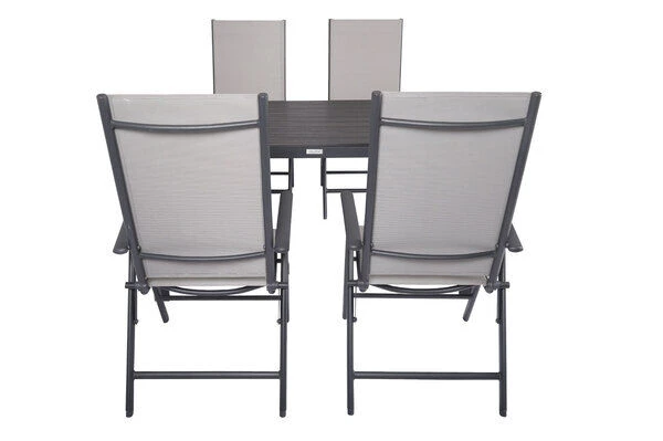 VILLANA Esstischgarnitur, Anthrazit/grau, Alu/Holzimitat/Textil, Tisch 150x90cm, 4 Multipositionssessel 9 VILLANA Esstischgarnitur, Anthrazit/grau, Alu/Holzimitat/Textil, Tisch 150x90cm, 4 Multipositionssessel – Bild 7