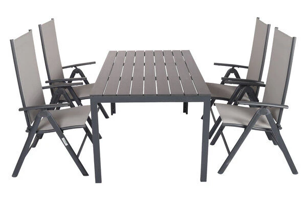 VILLANA Esstischgarnitur, Anthrazit/grau, Alu/Holzimitat/Textil, Tisch 150x90cm, 4 Multipositionssessel 10 VILLANA Esstischgarnitur, Anthrazit/grau, Alu/Holzimitat/Textil, Tisch 150x90cm, 4 Multipositionssessel – Bild 8