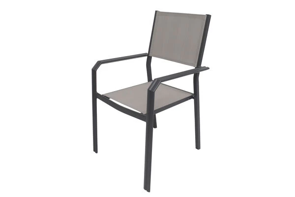 VILLANA Esstischgarnitur, Anthrazit/grau, Alu/Holzimitat/Textil, Tisch 150x90cm, 4 Stapelsessel 5 VILLANA Esstischgarnitur, Anthrazit/grau, Alu/Holzimitat/Textil, Tisch 150x90cm, 4 Stapelsessel – Bild 3