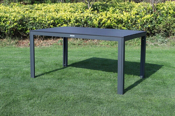 VILLANA Esstischgarnitur, Anthrazit/grau, Alu/Holzimitat/Textil, Tisch 150x90cm, 4 Stapelsessel 6 VILLANA Esstischgarnitur, Anthrazit/grau, Alu/Holzimitat/Textil, Tisch 150x90cm, 4 Stapelsessel – Bild 4