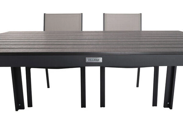 VILLANA Esstischgarnitur, Anthrazit/grau, Alu/Holzimitat/Textil, Tisch 150x90cm, 4 Stapelsessel 11 VILLANA Esstischgarnitur, Anthrazit/grau, Alu/Holzimitat/Textil, Tisch 150x90cm, 4 Stapelsessel – Bild 9