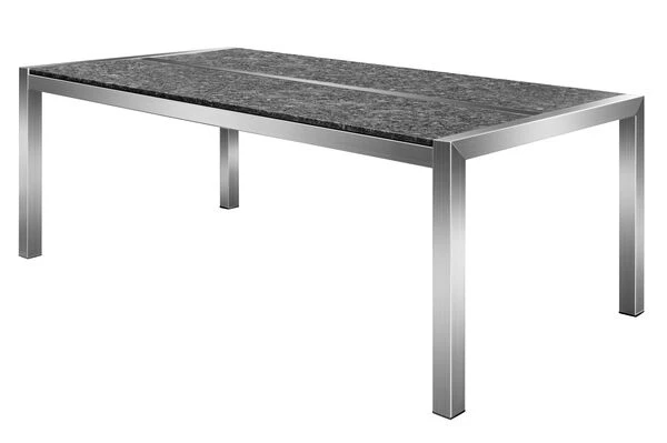 OUTFLEXX Esstischgarnitur, Silber/taupe, Edelstahl/Granit/Textilene, 200x100 Cm, 4 Freischwinger, 2 Multipos, Padded, Teakarmlehnen 4 OUTFLEXX Esstischgarnitur, Silber/taupe, Edelstahl/Granit/Textilene, 200x100 Cm, 4 Freischwinger, 2 Multipos, Padded, Teakarmlehnen – Bild 2