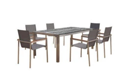 OUTFLEXX Esstischgarnitur, Silber/taupe, Edelstahl/Granit/Textil, 200x100 Cm, 6 Stapelsessel, Teakarmlehnen -Kettler Verkäufe 22775 02.jpg