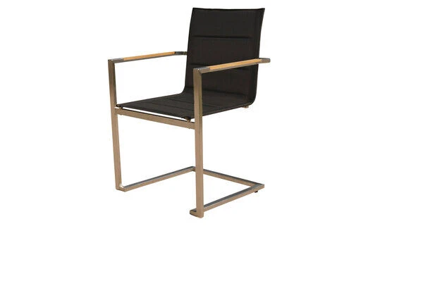 OUTFLEXX Esstischgarnitur, Silber/schwarz, Edelstahl/Granit/Textil, 200x100 Cm, 6 Freischwinger, Padded, Armlehnen Aus FSC-Teak 5 OUTFLEXX Esstischgarnitur, Silber/schwarz, Edelstahl/Granit/Textil, 200x100 Cm, 6 Freischwinger, Padded, Armlehnen Aus FSC-Teak – Bild 3