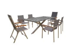 OUTFLEXX Esstischgarnitur, Silber/taupe, Edelstahl/Granit/Textil, 200x100 Cm Cm, 4 Stapelsessel, 2 Multipos, Armlehnen Aus FSC-Teak -Kettler Verkäufe 22796 02.jpg