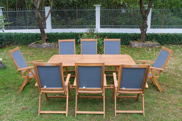 OUTFLEXX Sitzgruppe, Natur/grau, Akazie/Textilene, Ausziehtisch 180/240 X 100 Cm, 8 Multipo 5-fach 8 OUTFLEXX Sitzgruppe, Natur/grau, Akazie/Textilene, Ausziehtisch 180/240 X 100 Cm, 8 Multipo 5-fach – Bild 6