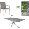 STERN Esstischgarnitur, Silbergrau/grau, Edelstahl/Textilene, Tisch 200 X 100 Cm, 4 Stapelsessel, 2 Multipo