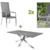 STERN Esstischgarnitur, Silbergrau/grau, Edelstahl/Textilene, Tisch 200 X 100 Cm, 4 Stapelsessel, Hohe Rückenlehne, 2 Multipo