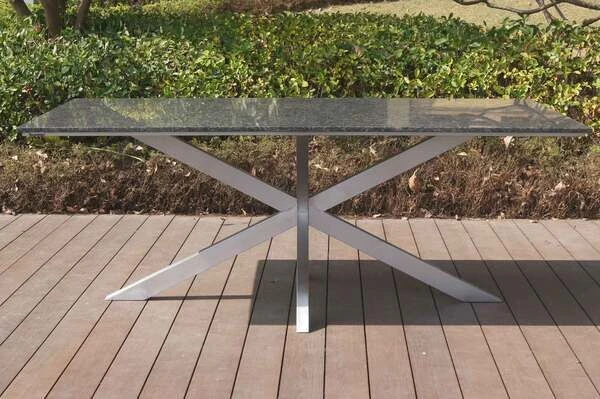 STERN Esstischgarnitur, Silber/grau, Edelstahl/Textilene, Tisch 200 X 100 Cm, 6 Stapelsessel, Hohe Rückenlehne, Padded 7 STERN Esstischgarnitur, Silber/grau, Edelstahl/Textilene, Tisch 200 X 100 Cm, 6 Stapelsessel, Hohe Rückenlehne, Padded – Bild 5