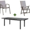 STERN New Top Esstischgarnitur, Anthrazit, Alu / Glas / Textil, Ausziehtisch 180/240x100cm, 4 Stapel-, 2 Klappsessel