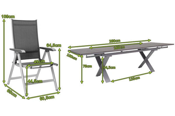 KETTLER BasicPlus Esstischgarnitur, Silber / Anthrazit, Alu / HPL / Textil, Tisch 180/280x100cm, 10 Multipositionssessel 7 KETTLER BasicPlus Esstischgarnitur, Silber / Anthrazit, Alu / HPL / Textil, Tisch 180/280x100cm, 10 Multipositionssessel – Bild 5