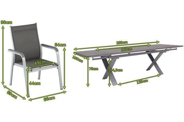 KETTLER BasicPlus Esstischgarnitur, Silber / Anthrazit, Alu / HPL / Textil, Tisch 180/280x100cm, 8 Stapelsessel 7 KETTLER BasicPlus Esstischgarnitur, Silber / Anthrazit, Alu / HPL / Textil, Tisch 180/280x100cm, 8 Stapelsessel – Bild 5