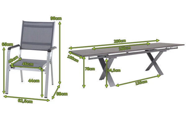 KETTLER Friends Esstischgarnitur, Silber / Anthrazit, Alu / HPL / Textil, Tisch 180/280x100cm, 10 Stapelsessel 7 KETTLER Friends Esstischgarnitur, Silber / Anthrazit, Alu / HPL / Textil, Tisch 180/280x100cm, 10 Stapelsessel – Bild 5